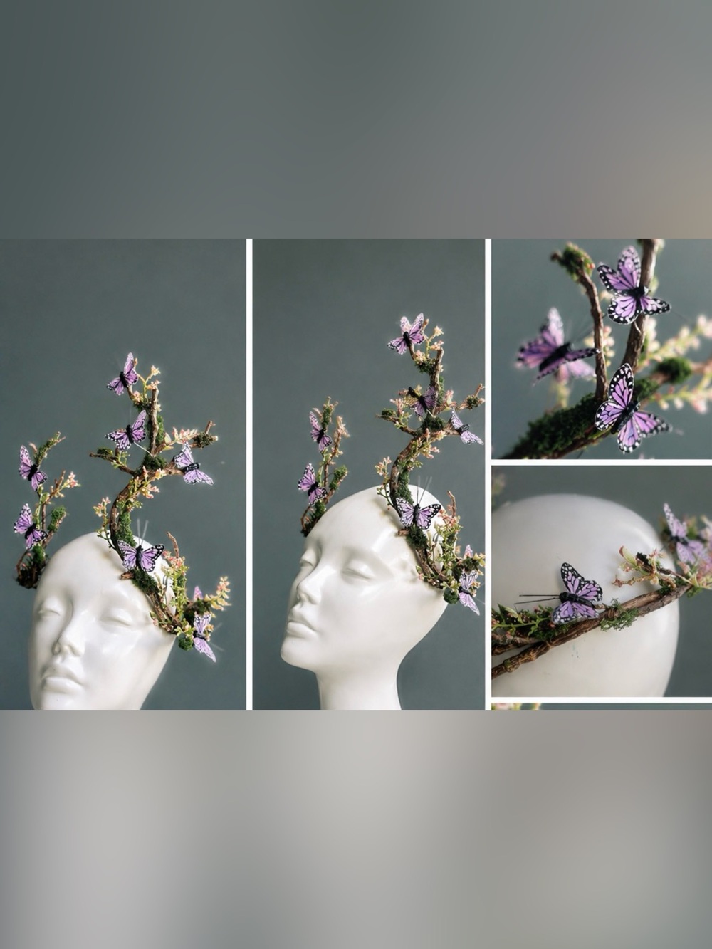 Ceramic Head Accent with Purple Butterfly Vine Crown- new without tags